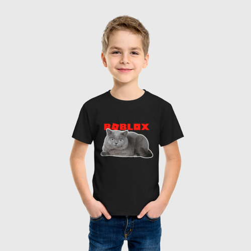 Детская футболка хлопок Кот roblox, цвет черный - фото 3