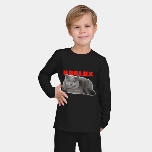 Детская пижама с лонгсливом хлопок с принтом Кот roblox, фото на моделе #1