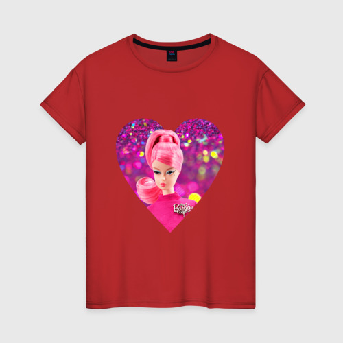 Женская футболка хлопок с принтом Барби сердечко, вид спереди #2