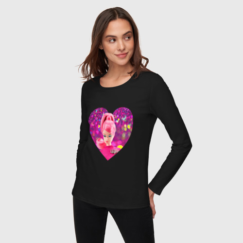 Женский лонгслив хлопок с принтом Барби сердечко, фото на моделе #1