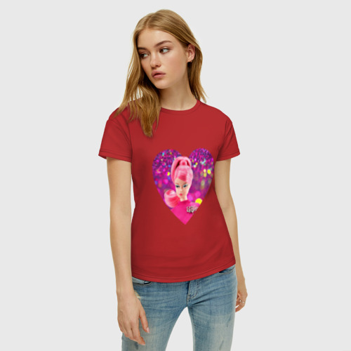Женская футболка хлопок с принтом Барби сердечко, фото на моделе #1