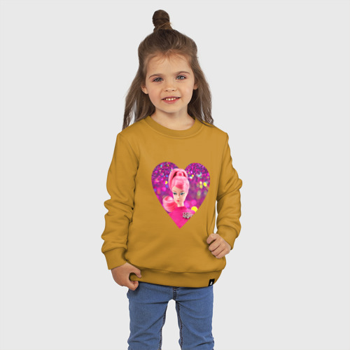 Детский свитшот хлопок Барби сердечко, цвет горчичный - фото 3
