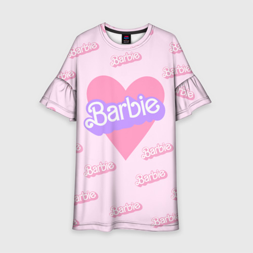 Детское платье 3D с принтом Барби и розовое сердце: паттерн, вид спереди #2