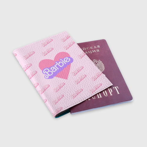 Обложка для паспорта матовая кожа Барби и розовое сердце: паттерн , цвет голубой - фото 3