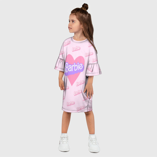 Детское платье 3D с принтом Барби и розовое сердце: паттерн, фото на моделе #1