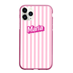 Чехол для iPhone 11 Pro Max матовый Имя Мария в стиле Барби: розовая полоска