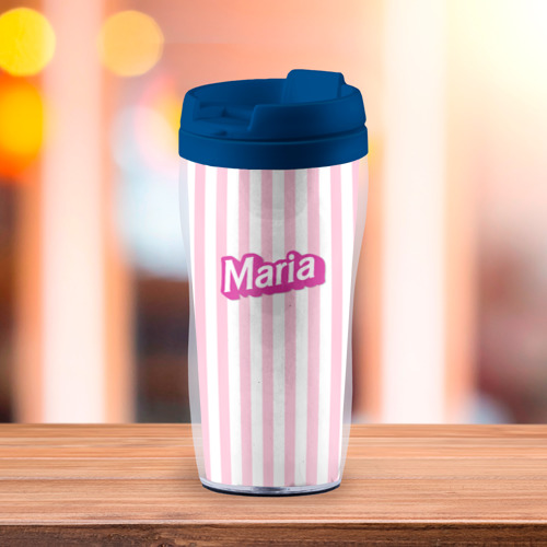 Термокружка-непроливайка Имя Мария в стиле Барби: розовая полоска, цвет синий - фото 3