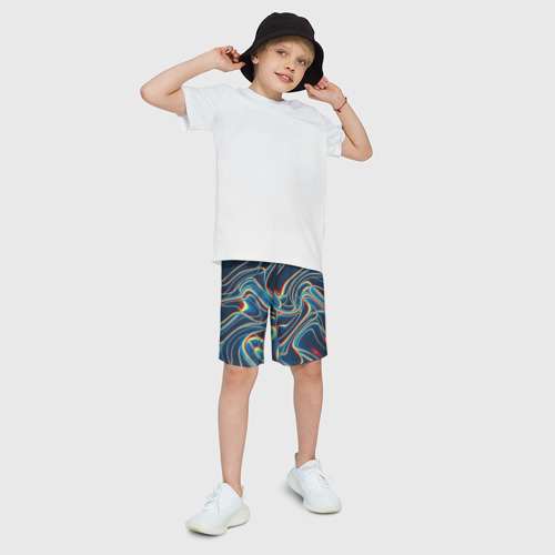 Детские спортивные шорты 3D с принтом Abstract waves, фото на моделе #1