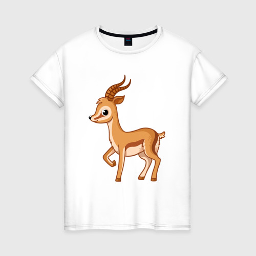 Женская футболка из хлопка с принтом Милая газель, вид спереди №1