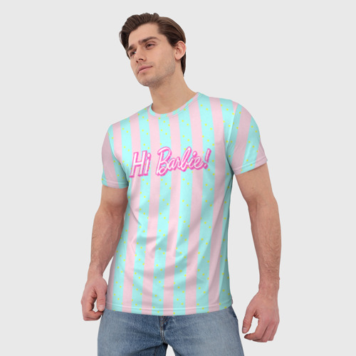 Мужская футболка 3D с принтом Hi Barbie - фраза и костюм Кена, фото на моделе #1