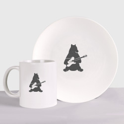 Набор: тарелка + кружка Медведь гитарист