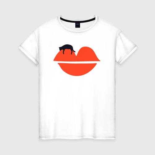 Женская футболка из хлопка с принтом Kiss cat, вид спереди №1
