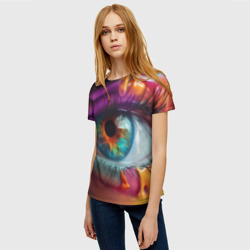 Женская футболка 3D Разноцветная краска и глаз - фото 2
