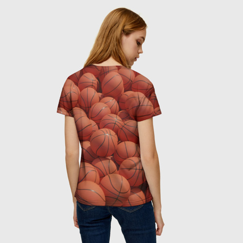 Женская футболка 3D с принтом Узор с баскетбольными мячами, вид сзади #2