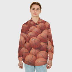 Мужская рубашка oversize 3D Узор с баскетбольными мячами - фото 2