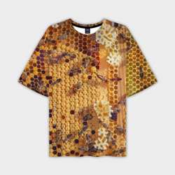 Мужская футболка oversize 3D Пчёлы и соты с мёдом