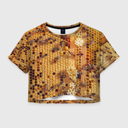 Женская футболка Crop-top 3D Пчёлы и соты с мёдом