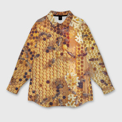 Женская рубашка oversize 3D Пчёлы и соты с мёдом