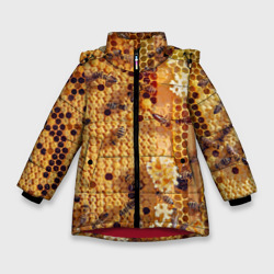 Зимняя куртка для девочек 3D Пчёлы и соты с мёдом