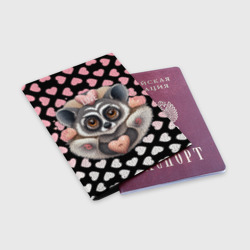 Обложка для паспорта матовая кожа Лемур и сердечки с надписью love - фото 2