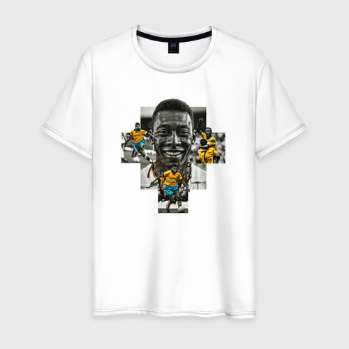 Мужская футболка из хлопка с принтом Пеле Бразильский футболист, вид спереди №1