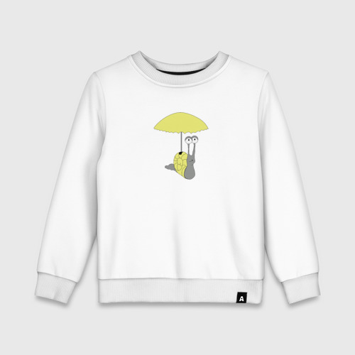 Детский свитшот хлопок Улитка c зонтиком желтого цвета, цвет белый
