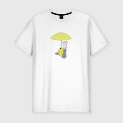 Мужская футболка хлопок Slim Улитка c зонтиком желтого цвета
