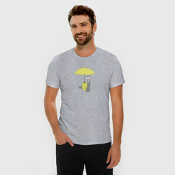 Мужская футболка хлопок Slim Улитка c зонтиком желтого цвета - фото 2