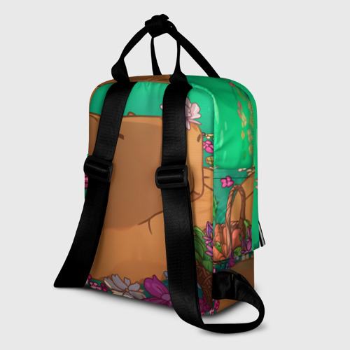 Женский рюкзак 3D с принтом Капибара и цветы, вид сзади #1