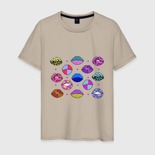 Мужская футболка хлопок Lips pop-art, цвет миндальный