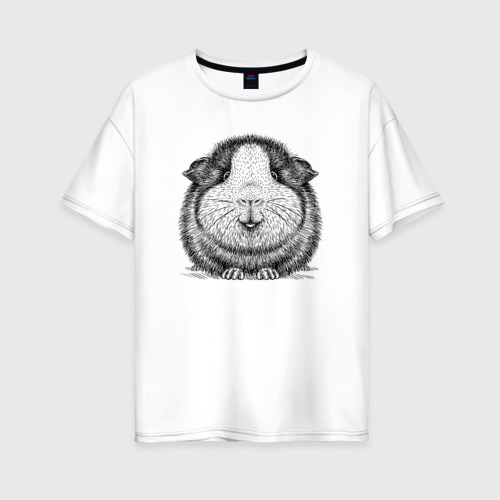 Женская футболка оверсайз из хлопка с принтом Морская свинка анфас, вид спереди №1