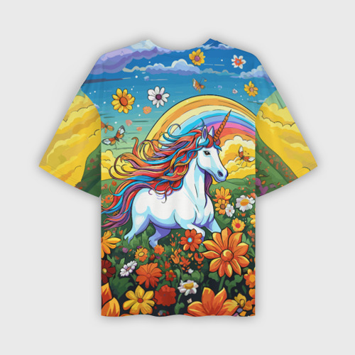 Мужская футболка oversize 3D Единорог в цветах под радугой, цвет 3D печать - фото 2
