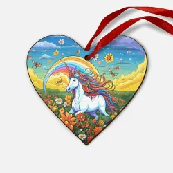Деревянная игрушка Сердце Единорог в цветах под радугой