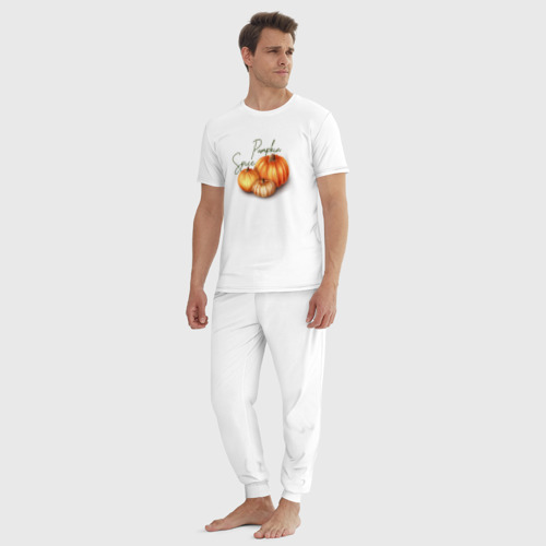 Мужская пижама хлопок Pumpkin Spice, цвет белый - фото 5