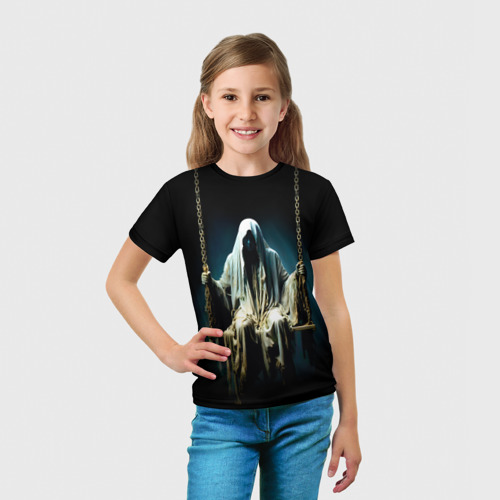 Детская футболка 3D с принтом Призрак на качелях, вид сбоку #3