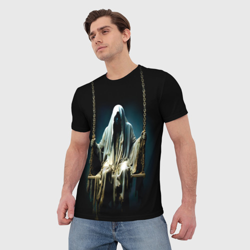 Мужская футболка 3D с принтом Призрак на качелях, фото на моделе #1