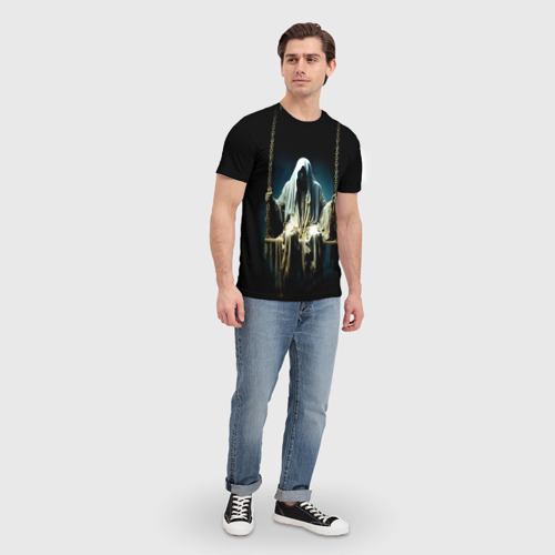 Мужская футболка 3D с принтом Призрак на качелях, вид сбоку #3