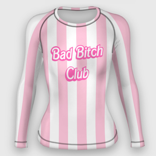 Женский рашгард 3D с принтом Bad Bitch Club - barbie style, вид спереди #2