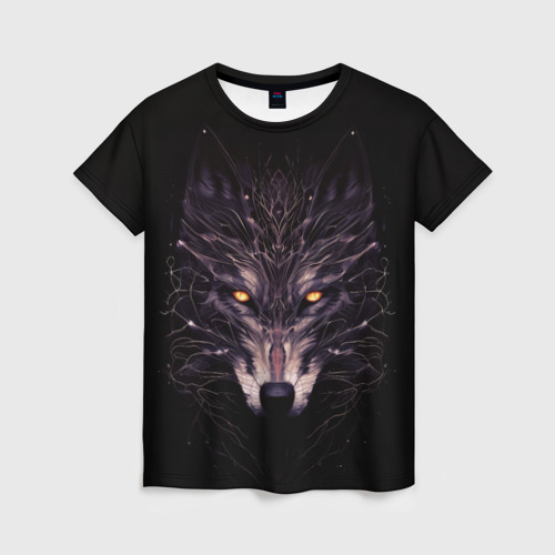 Женская футболка 3D с принтом Волк в кромешной темноте, вид спереди #2