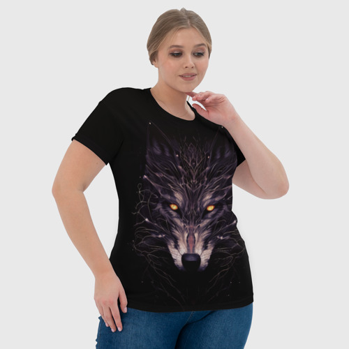 Женская футболка 3D с принтом Волк в кромешной темноте, фото #4