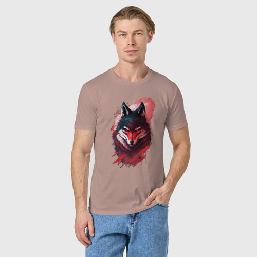 Мужская футболка хлопок с принтом Красный волк ниндзя, фото на моделе #1