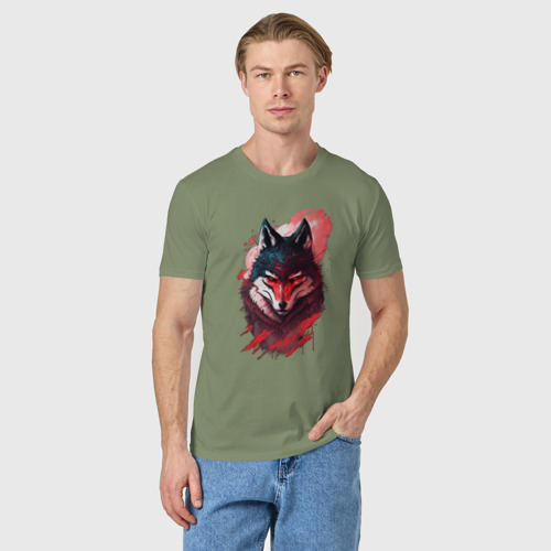 Мужская футболка хлопок Красный волк ниндзя, цвет авокадо - фото 3