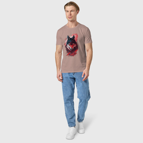 Мужская футболка хлопок с принтом Красный волк ниндзя, вид сбоку #3