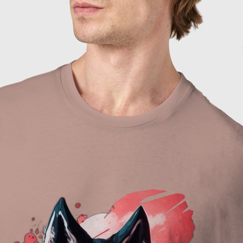 Мужская футболка хлопок с принтом Красный волк ниндзя, фото #4