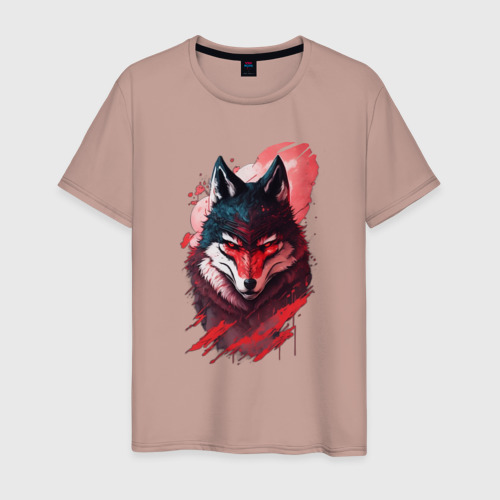 Мужская футболка хлопок с принтом Красный волк ниндзя, вид спереди #2