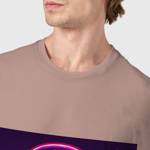Мужская футболка хлопок Скелет в шапке и куртке, цвет пыльно-розовый - фото 6