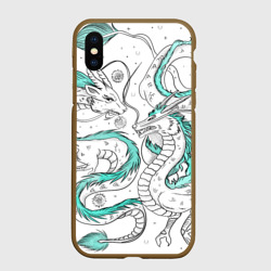 Чехол для iPhone XS Max матовый Дракон Хаку в стиле тату: белый и бирюзовый паттерн 