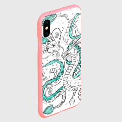 Чехол для iPhone XS Max матовый Дракон Хаку в стиле тату: белый и бирюзовый паттерн  - фото 2