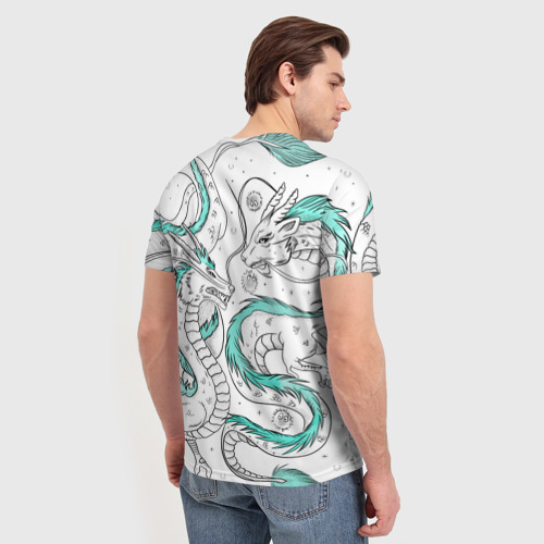 Мужская футболка 3D Дракон Хаку в стиле тату: белый и бирюзовый паттерн , цвет 3D печать - фото 4