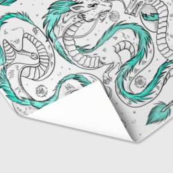 Бумага для упаковки 3D Дракон Хаку в стиле тату: белый и бирюзовый паттерн  - фото 2